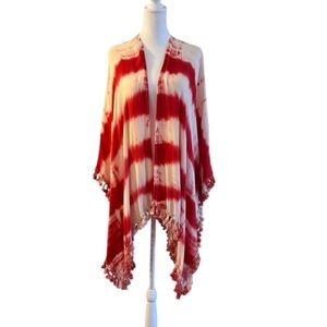 Michael Stars Red and White Tie-Dye Poncho Top
